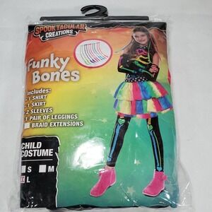 Halloween Costume Girls LG Deluxe Rainbow Skeleton Funky Bones 80s 5 Piece Set